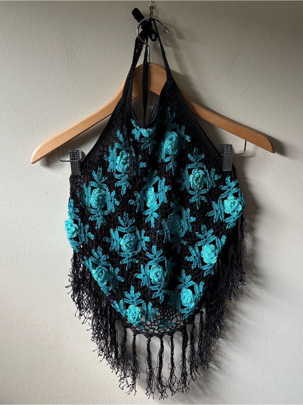 Cache Black Crochet Backless Floral Top